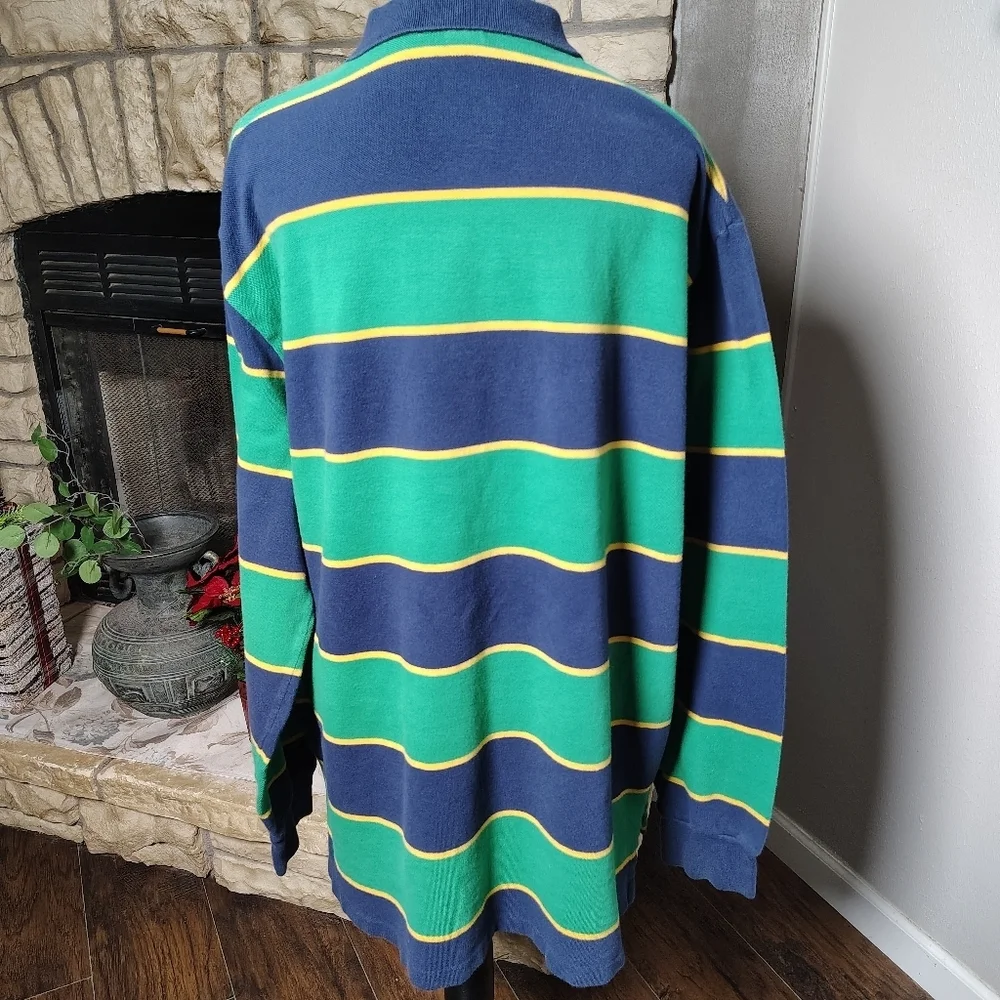 Vintage Ralph Lauren Striped Polo in Green, Blue, and Yellow Size XXL